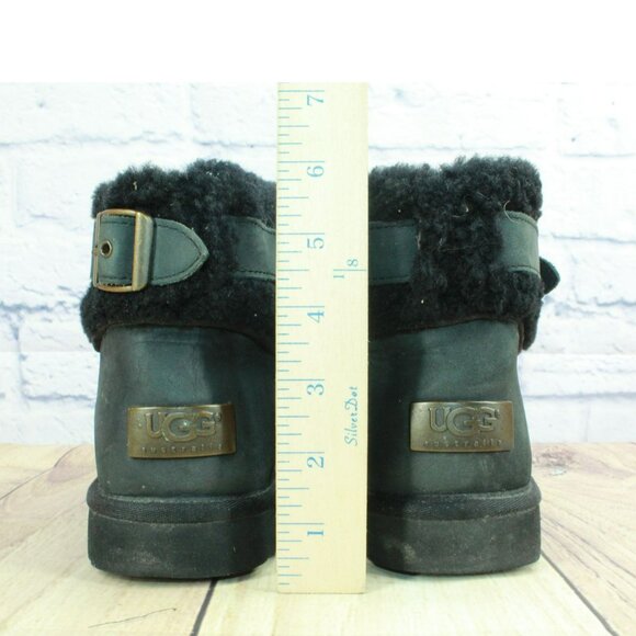 UGG Australia Jocelin Black Leather Shearling Lined Winter Boots Size 7 - Picture 6 of 9